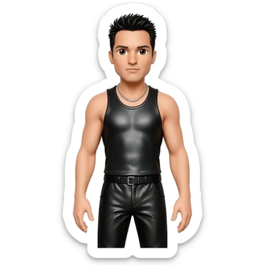 Danny Wood from NKOTB with brown eyes, black hair, black metallic tank top, black metallic baggy pants, silver necklace sticker