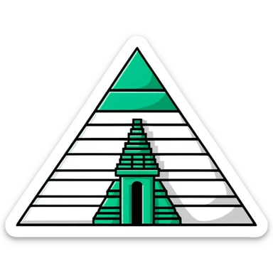 Maya pyramid symbol - inbox overflow, precise geometric lines, ONLY white and deep green colors, no other colors, flat design, hieroglyphic style sticker