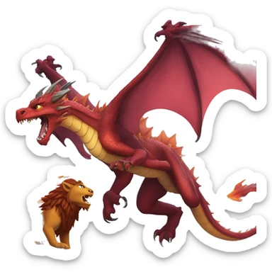 un dragon qui ce bat contre un lion qui crache du feu sur un loup sticker