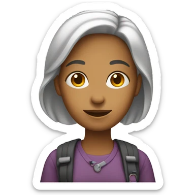 woman sitting waiting with a smile sticker