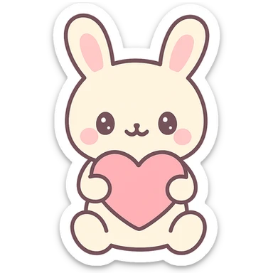 cute bunny holding a heart, kawaii style sticker