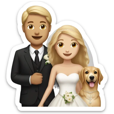 White bride and groom with golden retriever  sticker