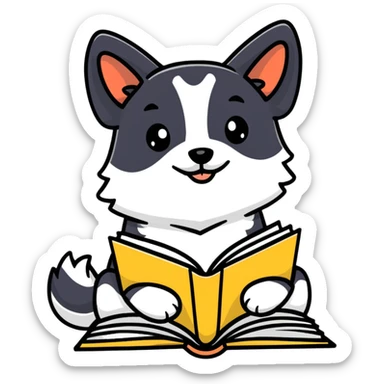 Adorable dog sitting with an open book sticker
