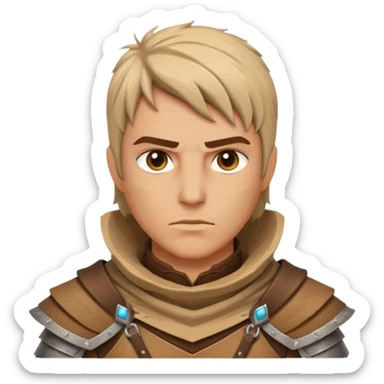 desert warrior portrait, head and shoulders only, sandy cloak collar, leather armor, intense eyes, desert fighter vibe, 3D cartoon, mobile game icon style, clean background, no text, no watermark
 sticker