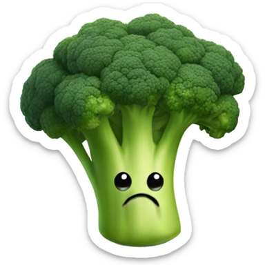 A broccoli with sad eyes and a trembling lip looks upset, as if saying goodbye. sticker
