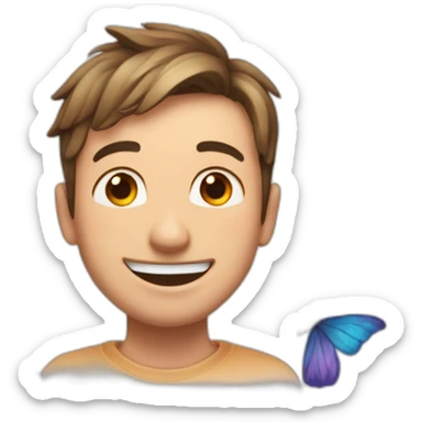 A happy person with hearts in his eyes and butterflies around his head sticker