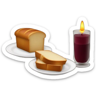 2 candles, a cup of red wine and a loaf of bread sticker