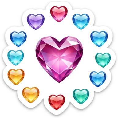Every color of cut crystal heart emojis sticker