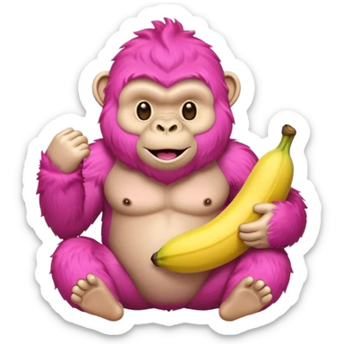 A pink emoji gorilla holding a banana sticker