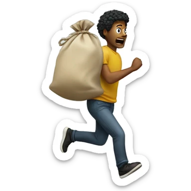 someone running away with a bag of money sticker