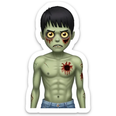 Menino de cabelo liso preto com franja zumbi sem camisa sticker