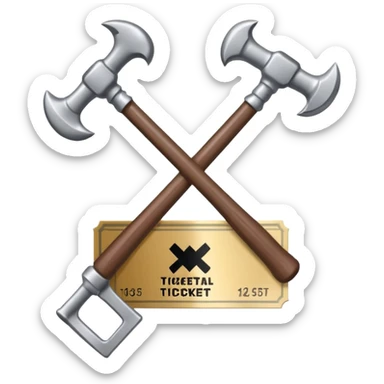 two hammers crossed over each other and a ticekt behind both of them. it has to be the simplest possible sticker