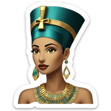 A Beautiful nefertiti  black hair brown eyes with gold necklace with ankh sticker