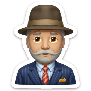 old weighted man with striped suit and felt hat sticker