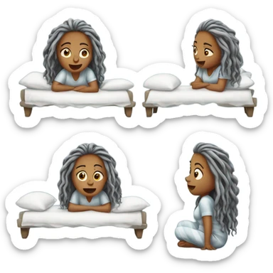 Curvy woman in pjs with gray locs rolling out of bed on floor looking surprised  sticker