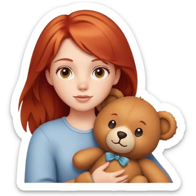 The red-haired girl holding a teddy bear sticker