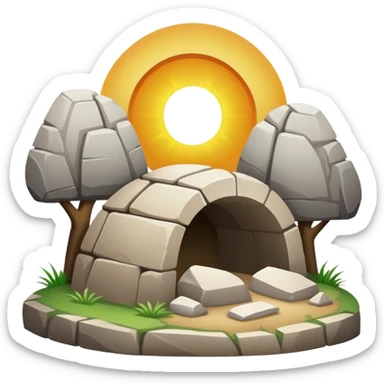 He is risen text with empty tomb and stone rolled away sticker