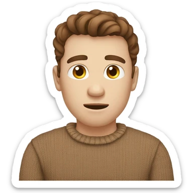only one big confusion thinkative emoji men with brown hair, pale skin and a brown sweater sticker
