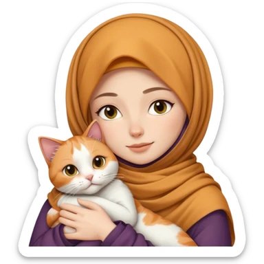 white woman in hijab cuddling a cat sticker