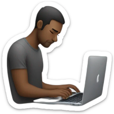 man working on his macbook laptop with his eyes looking down sticker