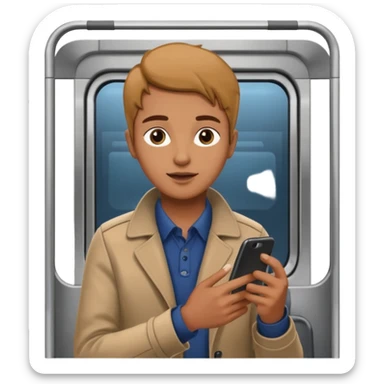 Rider with phone,Metro Riders, inside metro train, no transparent, with background,full image , negative transparent, positive background. sticker