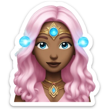 magical diva with thin pink andromedan skin long hair and blue eyes glowing third eye sticker