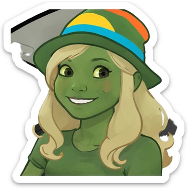 Girl light tan skin long bright blonde hair in car smiling sticker