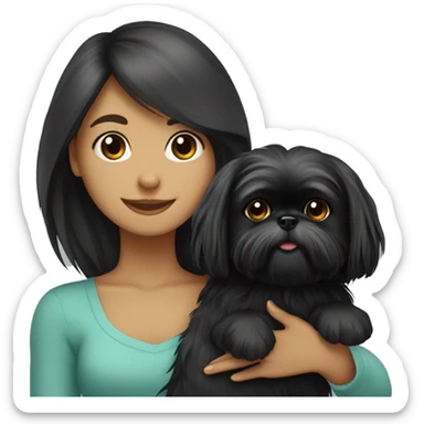 long-haired girl carrying happy black Shih Tzu sticker