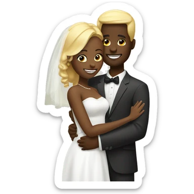 black happy married life. A blonde man has just married a woman from Africa. they are hugged sticker