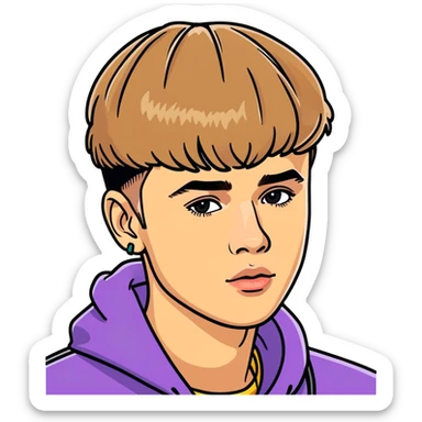 2023 Justin bieber,  canadian celebrity, singer & musician , hyperrealistic, mirco-detailed, colorful and real life colors, still life, portrait sticker design
 Must be 8k hd, 8000x8000px resolution. Must use very thin transparent smooth lines sticker