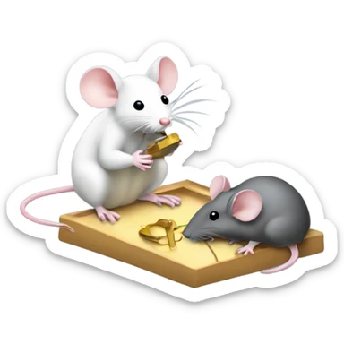 Mouse praying over another mouse that is in a trap sticker