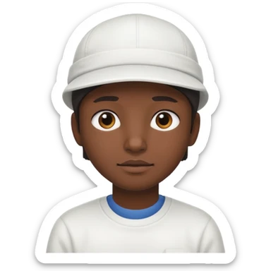 This is a cartoon-style avatar of a person with dark skin, wearing a white cap, and showing a neutral expression sticker