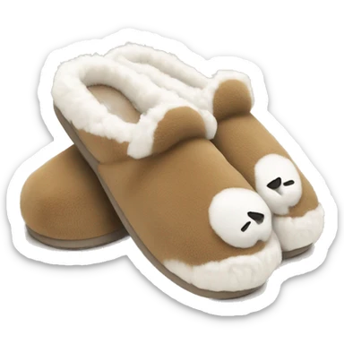 ￼ light brown house slippers that have white fur sticker