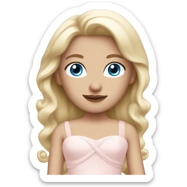 Beautiful blond girl with blue eyes and pastel pink wedding dress sticker