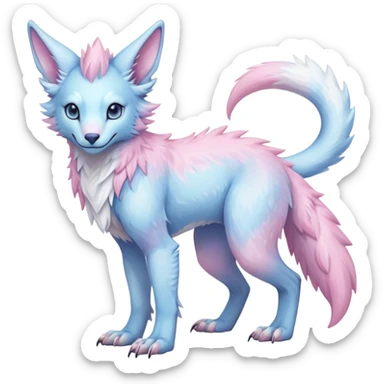 Feral Rare Fantasy cute realistic adorable pastel pink light-blue white iridescent Vernid-Sergal-hybrid by LiLaiRa, markings, tufted ears, full body sticker