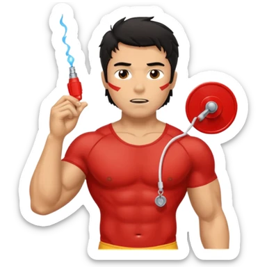 Shirtless Dark Tan Muscular lifeguard with messy black hair with whistle sticker