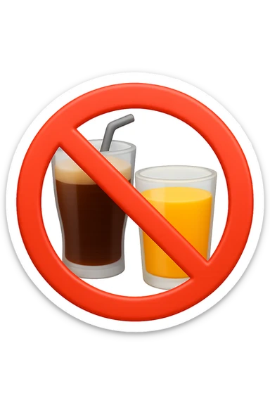 emoji 3d stile iphone che rappresenta un bicchiere di coca cola e di succo di frutta con un divieto sopra 3d sticker