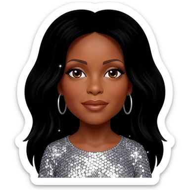 Diana Ross with brown eyes, long black hair, silver sequin outfit sticker