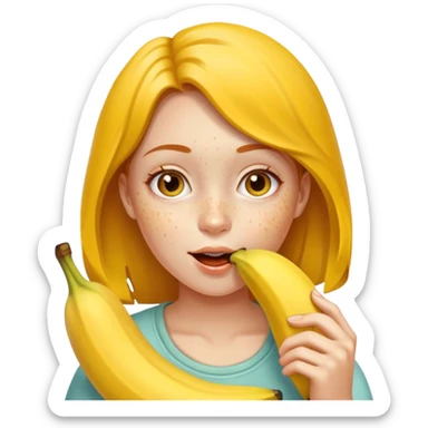 girl eating banana with freckles sticker