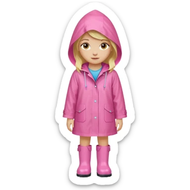 Blond girl with pink raincoat and hood and boots sticker