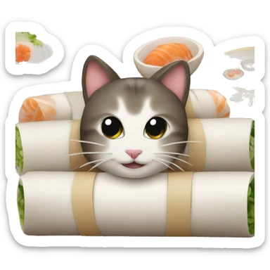 a cat in a sushi roll sticker