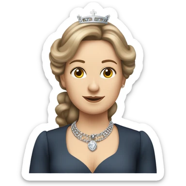 Modern day Queen Victoria with light brown hair who works at an insurance firm as an administrator wearing silver jewelry and hs tattoos sticker