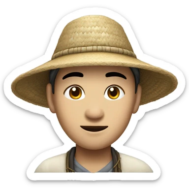 photorealistic Chinese peasant in sedge hat sticker
