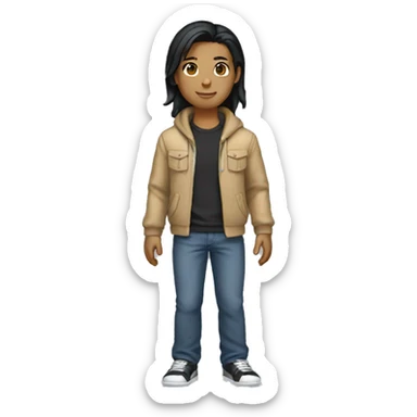 slight tan middle school lean full body black hair sticker