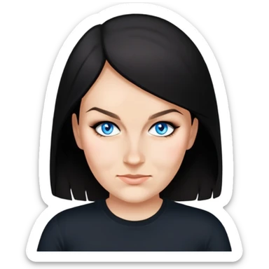 female, wearing black tshirt,  black hair  over shoulder  sticker