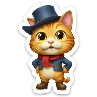 Puss in Boots standing in two legs wearing cap and boots sticker