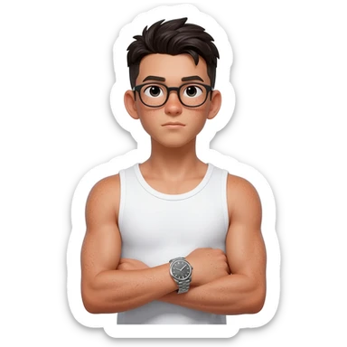 muscle boy with glasses and tan skin sticker