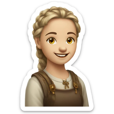 slavic girl with hazel eyes makeup smiling with teeth stands in profile sticker