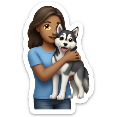 Girl with brunette hair hugs Breed of husky sticker