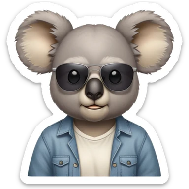 anthropomorphised koala, head and shoulders, casual clothing, dark sunglasses, different grumpy expression sticker